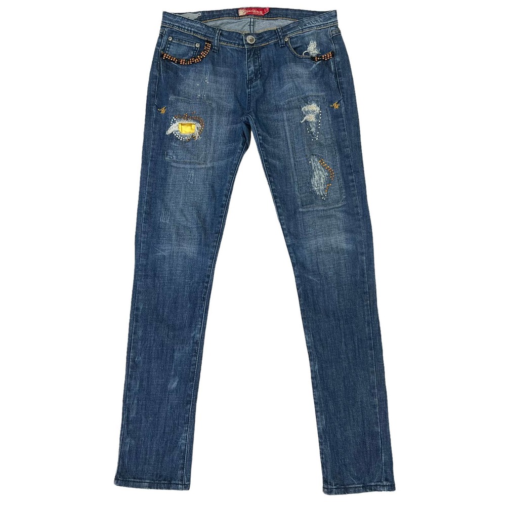 Apple Bottom Jeans Y2K Embellished Size 9 / 10 Skinny Rhinestone Distressed - Picture 2 of 6